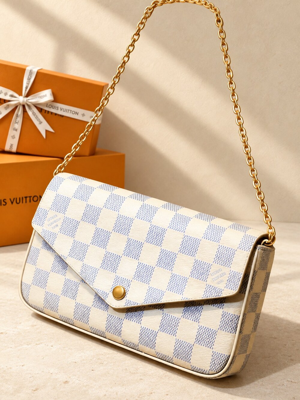 Louis Vuitton Damier Azur Felicie Pochette Chain Crossbody Bag - Picture 6 of 7